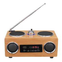 Spelers Retro Vintage Radio Super draadloze bas FM-radio Bamboe Multimedialuidspreker Klassieke ontvanger USB met afstandsbediening voor mp3-speler