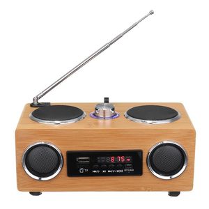 RETRO RETRO RADIO VINTAGE Super Wireless Bass FM Radio Bambú Multimedia Altavoz Receptor clásico USB con MP3 Player Control remoto