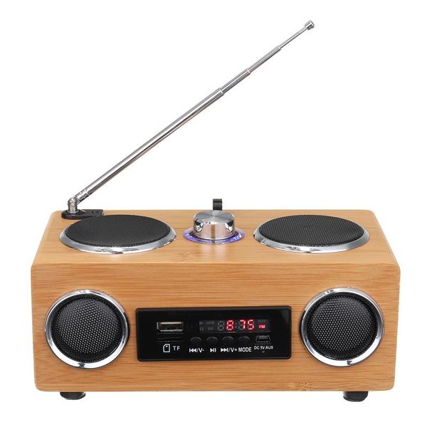 Joueurs Rétro Vintage Radio Super Wireless Bass FM Radio Bamboo Multimédia Haut-parleur Récepteur classique USB avec lecteur MP3 Télécommande