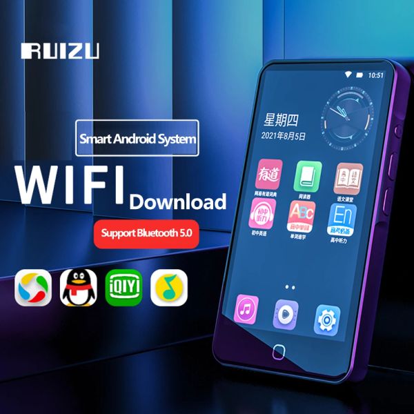 Joueurs Ruizu H5 Android WiFi Lecteur MP3 avec Bluetooth 5.0 Écran tactile complet 16 Go Lecteur de musique Hifi Support APP Télécharger Haut-parleur Vidéo