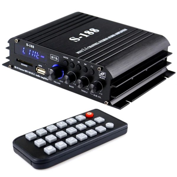 Reproductores S188 Mini amplificador de potencia de audio Amplificador digital BT 40W * 2 + 68W Reproductor de MP3 Pantalla LCD Control remoto Control de volumen de agudos y graves