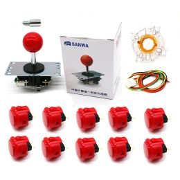 Joueurs Sanwa Joystick Original + 10 Obsf30 30 mm bouton-poussoir + restricteur de porte octogonale + Extenseur de 1,5 cm + kit de jeu d'arcade de câble 5P Diy