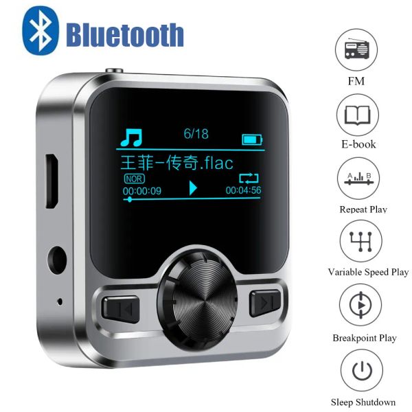 Reproductores Reproductor de MP3 deportivo Altavoz Bluetooth inalámbrico IPX6 Pagador de música a prueba de agua con clip trasero extraíble Soporte Grabación de libros electrónicos FM