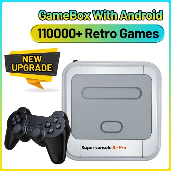 Joueurs Super Console X PRO Home TV Game Box avec Android 4K HD Console de jeu rétro avec 110000 émulateurs de jeux classiques pour PS1/N64/PSP