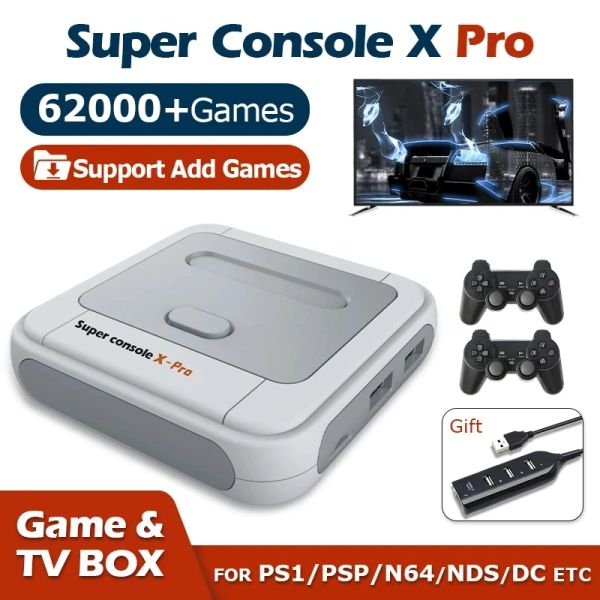 Jugadores Super Console X Pro Consola de videojuegos retro Wifi 4K HD para jugadores de juegos PSP /PS1/N64/DC TV Box con más de 62000 juegos 52 emulador