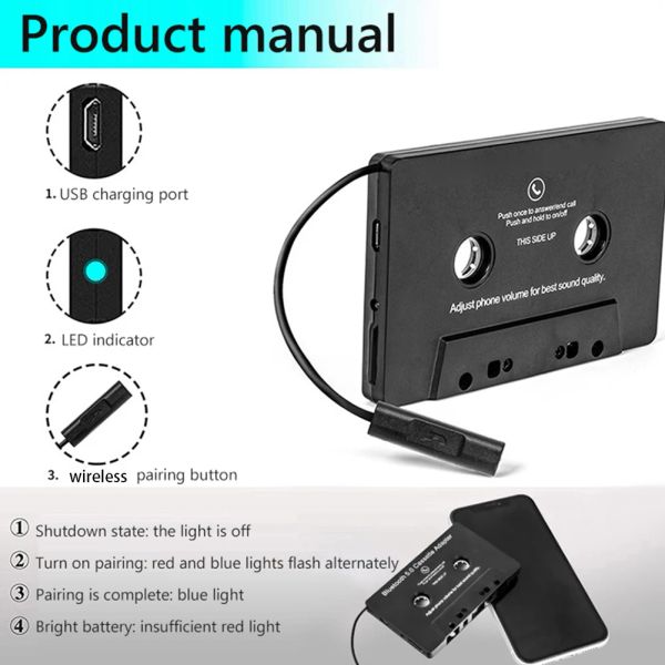 Reproductores Cassette universal Bluetooth Compatible 5.0 Audio Correo AUX AXTERTER ESTEREO CON MIC MICRO PARA iPhone iPhone mp3 Aux Cable reproductor