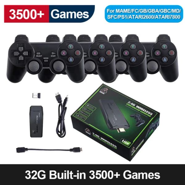 Joueurs Consoles de jeux vidéo Builtin 10000 jeux rétro bâton 2.4G contrôleur sans fil Mini famille 4k TV vidéo Gamestick pour enfant