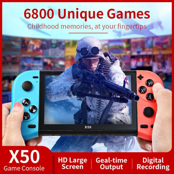 Joueurs X50 Rétro Console de jeu vidéo portable Écran couleur TFT Écran 4K HD Construit en 6000+ Jeux 5,1 pouces Joueurs de jeu portables
