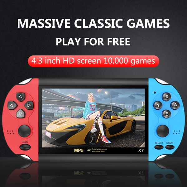Jugadores X7 Consola de videojuegos portátil de 4,3 pulgadas Joystick dual Mini consola de juegos portátil Incorporado 10000 Juegos clásicos gratuitos Soporte para TV