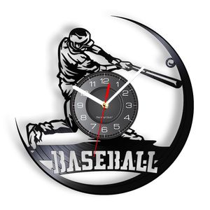 Jouer au baseball horloge murale moderne Batball Bat Glove Softball Sports Outdoor Sports LED Backlight Vinyl Record Horlepiece Gift 'Players'