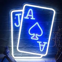 Carte da gioco Insegna al neon per decorazioni murali Poker Teen LED Neon Blu Bianco USB Insegna luminosa Camera da letto Casino Bar Hotel Sala giochi Decorazione festa di compleanno