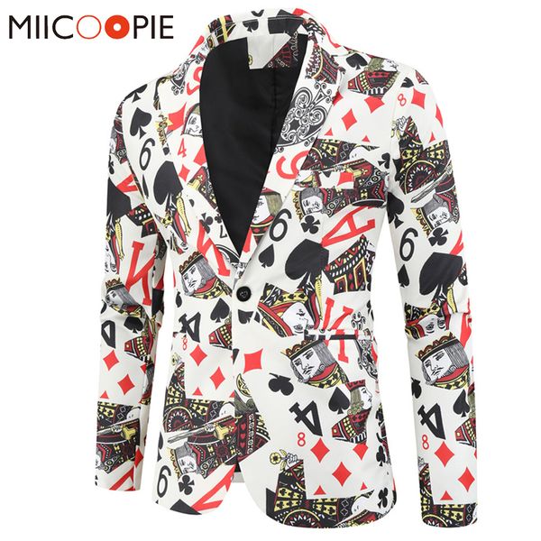 Cartes à jouer Poker imprimer drôle hommes Blazer veste mode coréenne fête bal Costume Homme Vintage Costume Blazer Hombre 220409