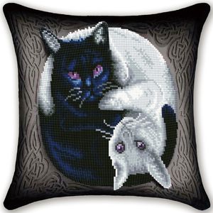 Spelen Cats Gedeeltelijke Round Boor Diamond Schilderij Kussen Cover Vervanging Pillow Case DIY Art Mosaic Cross Stitch Gift Decor 201202