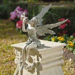 Jugando la estatua de flauta de hadas de la hada decoración de esculturas de jardín al aire libre jardín de la césped del césped de resina 240418