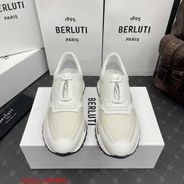 Playoff Leather Sneaker BERLUTI Chaussures décontractées pour hommes Nouvelles chaussures de sport basses en cuir de veau Venezia pour hommes en nylon patchwork avec essuyage de couleur et chaussures décontractées à lacets HBJ6