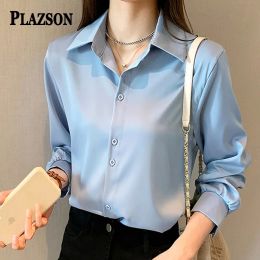 Plazson Womens Tops and Blouses Shirts solides décontractés de base Blusas Mujer De Moda Bureau des vêtements 8731