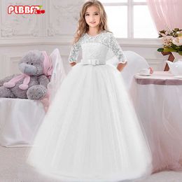 PLBBFZ Noël Fille Fleur Robe À Manches Longues Pour Robes De Mariage Enfants Première Communion Robe Pageant Robe De Bal Q0716