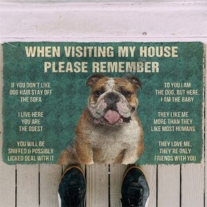 N'oubliez pas les règles de la maison du chien bouledogue paillasson en peluche ruban intérieur antidérapant porte tapis de sol tapis décor porche 220301