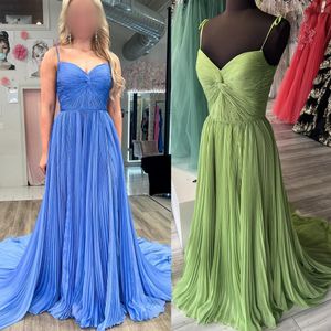 Geplooide chiffon prom jurk rok zijde spleet a-line optocht jurk winter formeel evenement feest landingsbaan rode loper bruiloft gasten gala speciale gelegenheid periwinkle moss salie