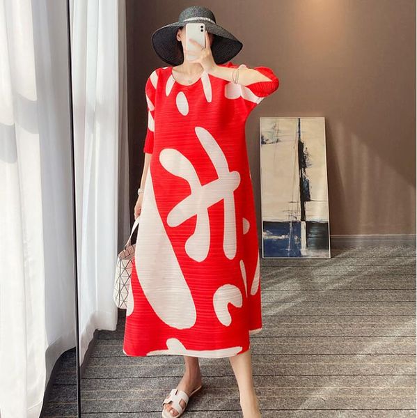 Robe plissée de luxe 2023 nouvelle robe ample à imprimé élastique plissé croisé ISSEY