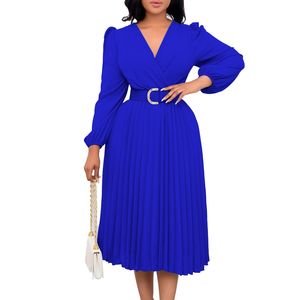 Robe de soirée plissée taille haute pour femmes, mode élégante, robes de demoiselle d'honneur, robes décontractées à manches longues, chemisier de styliste, vêtements pour femmes, grande taille S-3XL