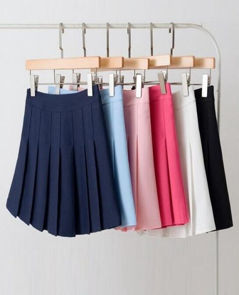 Jupe plissée Mini jupe d'école 2018 Femmes Sundress Vêtements d'été mignon sexy blanc noir rose bleu rouge polyeste4689426