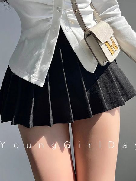 Falda plisada con pantalones cortos Sexy Sexy High Winist Black Black A-Line Gyaru Mini Skirt School Girls Summer 240517