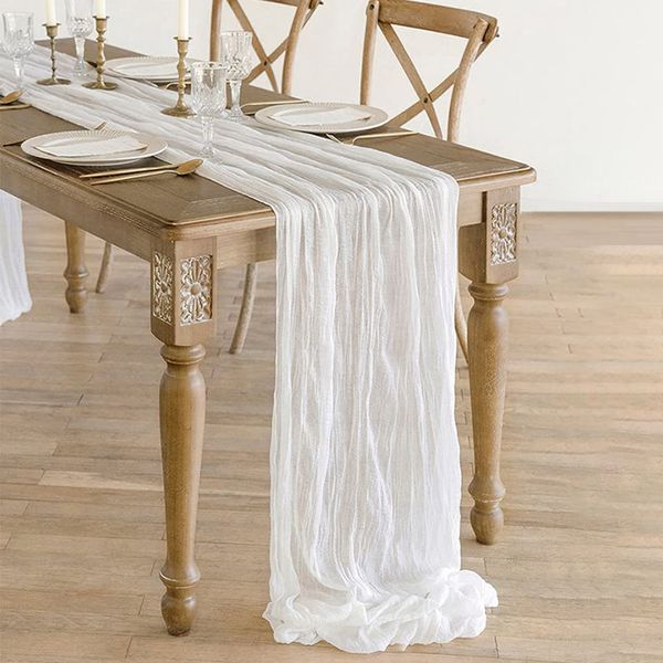 Table plissée coureuse semi-transparente Gauze Table Setting Runner Wedding Party Christmas Banquets Vintage Banquets Arches Home Decor