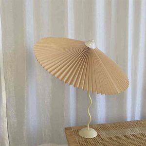 Lampe de Table parapluie plissée en fer forgé, balançoire, chambre principale, salon, lampe de chevet E14, pour chambre à coucher H220423268T