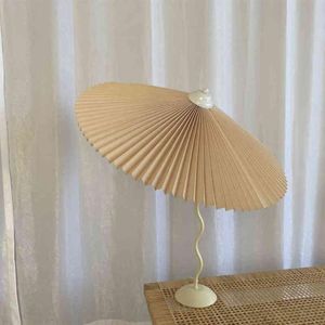 Lampe de Table parapluie plissée, balançoire en fer forgé, chambre principale, salon, lampe de chevet E14, lampe pour chambre à coucher H220423241T