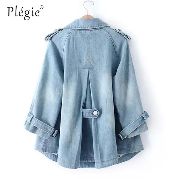 Plegie Denim Cape Manteau Femme Veste à double boutonnage Grande taille Veste harajuku Coupe-vent A-Line Manteaux de base 211014