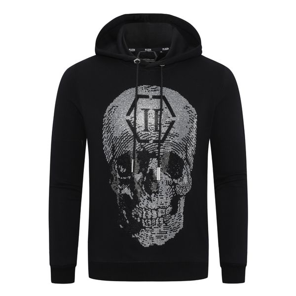 PLEIN BEAR Marca Sudaderas con capucha para hombre Sudadera gruesa y cálida Hip-Hop Suelta Característica Personalidad PP Skull Pullover Rhinestone Sudadera con capucha de lujo para hombre 21163