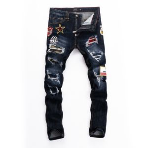 Plein bear heren jeans klassieke mode pp man broek rock moto casual ontwerp scheurde noodlijdende mager denim biker broek 157496