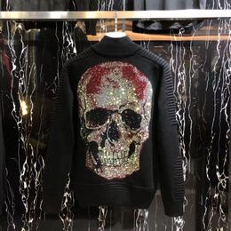 Plein Bear Jersey Cuello redondo LS Intarsia Skull Pp Suéteres para hombre Mangas largas Tejidos Letras Budge Rhinestone Moda Sudadera unisex Hombres Tops Ropa de punto Pp164