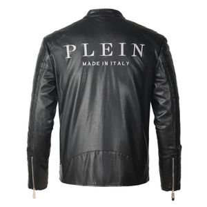 Men's Slim Fit Faux Leather Jacket - Plein Bear PU Motorcycle Coat, Long Sleeve Autumn & Winter Outerwear