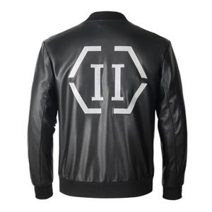 Plein Bear invierno otoño hombres abrigo chaqueta delgada de cuero de imitación motocicleta Pu Faur chaquetas de manga larga abrigos 841616