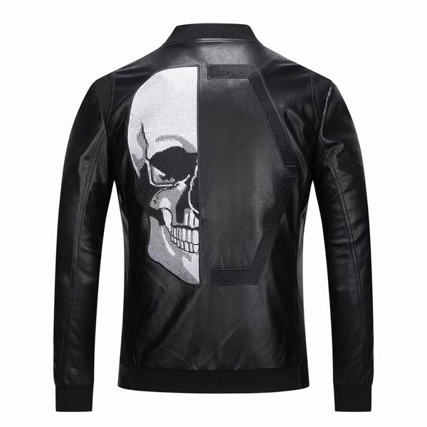 Plein Brand Men's Pp Skull Automne Winter Hiver Broidery Leather FAUX CUIR FAUR Veste de baseball épais collier à manches longues à manches extérieures