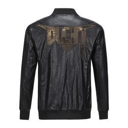 Plein-marque hommes PP crâne fourrure veste en cuir épais col de Baseball veste Simulation moto P6970