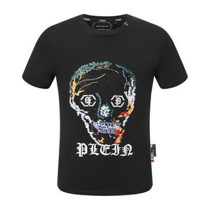 pleinxplein pp T-shirts pour hommes Design original Chemise d'été plein T-shirt pp coton strass crânes motif chemise manches courtes 135 couleur noire