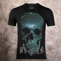 pleinxplein camiseta de verano para hombre patrón de calaveras negras para hombre 100 algodón hip hop oneneck slim diamond camiseta de algodón