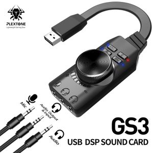 Tarjeta de sonido USB PLEXTONE GS3 para PC Virtual 7,1 canales USB 3,5mm auriculares Audio Jack convertidor de tarjeta de sonido estéreo