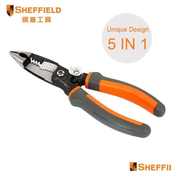 Alicates Sheffield Mti-Function Tool 5 en 1 Electricista Nariz Cortador de tiras de alambre Crim S035057 230606 Entrega de gota Dhoyw