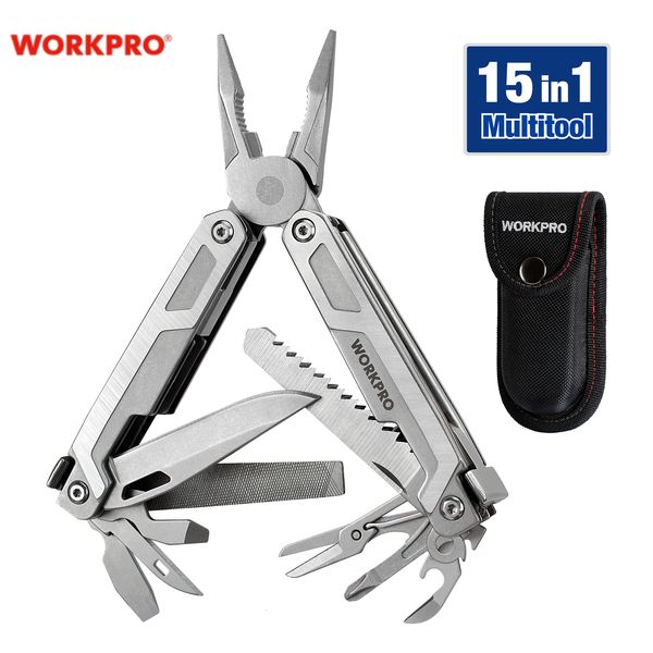 Pince WORKPRO Multitool 15in1 Couteau de poche multi-outils avec tournevis Verrouillage de sécurité robuste et gaine 230609