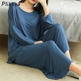 Pliktea Plus Size Women's Modal Homewear Summer Female Pigiama Ladies Atoff Home 2Pieces Set Sleepwear for Women 220329