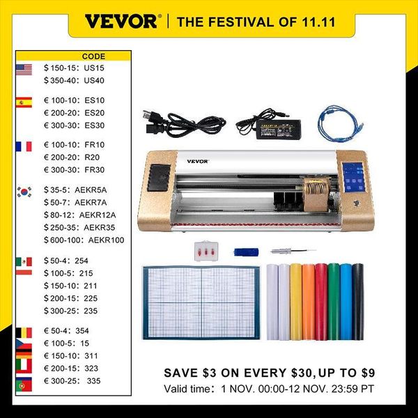 Plotter Vevor Vinyl Cutter Machine Computer Software Windows 3 Blades Pantalla LCD LCD 18 pulgadas 450 mm de impresora de vinilo Cutting Plotter