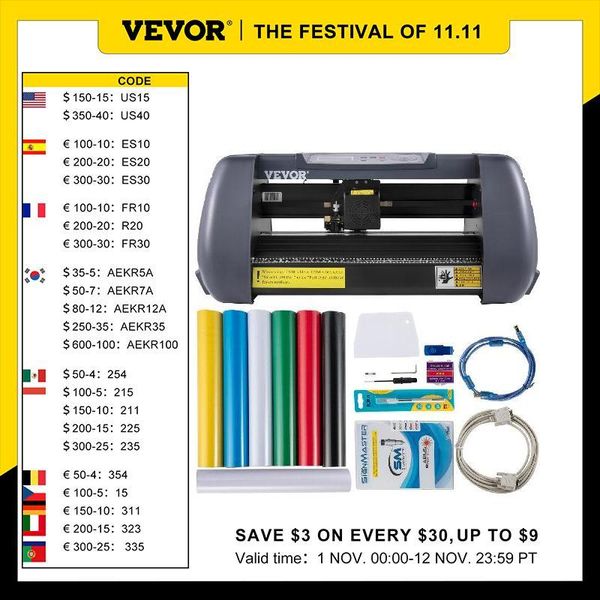 Platter Vevor Vinyl Cutter Machine ordinateur Windows Soft Windows 3 Blades Stra Sontur 14inch 375 mm max Paper Feed Imprimante de coupe Plotteur