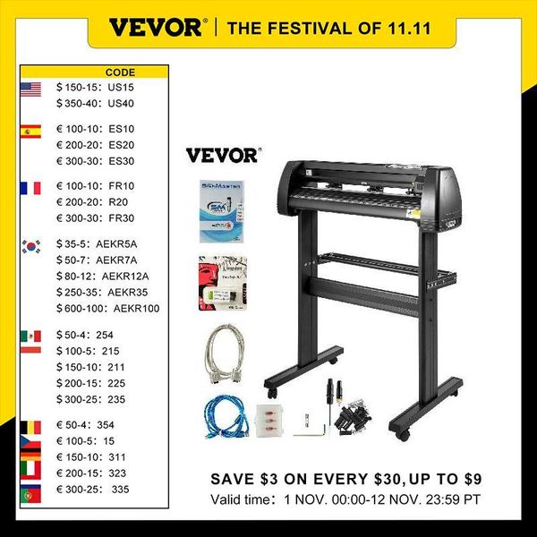 Plotter Vevor Vinyl Cutter Machine avec porte-enclos Soft Windows Software 28/34 pouces MAX Paper Feed Cutter Plotter pour l'impression