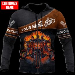 PLstar Cosmos 3DPrinted est Racing Motor Fire Nom personnalisé Cadeau Unique Hrajuku Streetwear Unisexe Casual Hoodies Zip Sweatshirt 220713