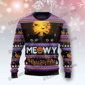Plstar cosmos chat citrouille halloween 3d imprimé laid chariot de Noël hiver unisexe pull en tricot décontracté zzm24