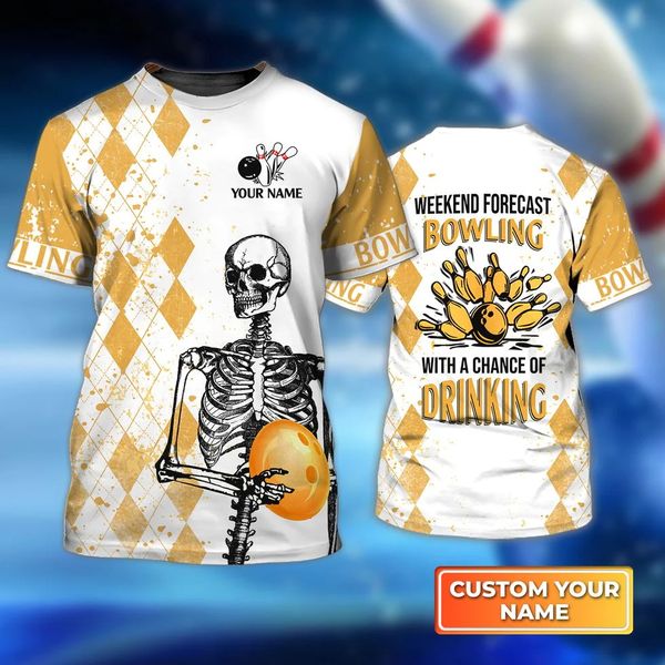 Plástica Cosmos Nombre personalizado Skull Bowling 3d Mens estampado Camiseta Unisex Summer Camiseta informal Regalo para el amante de los bolos TX-167